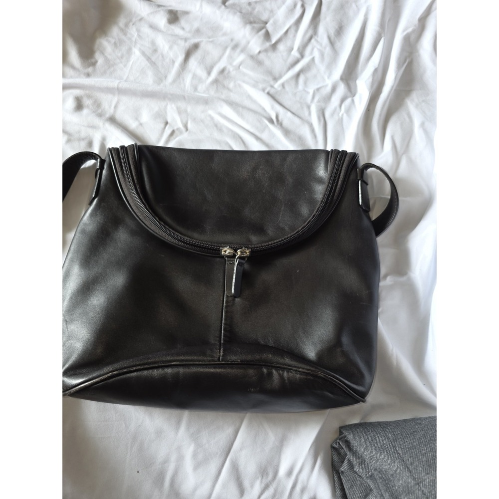 Maxx NYC Half Moon Leather Chunky Black Hobo Bag.‎